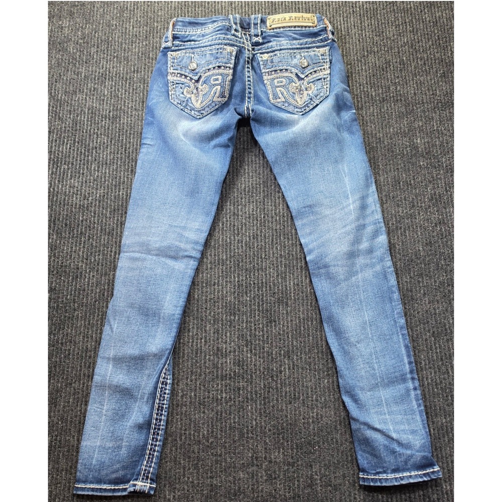 Rock Revival Ankle Skinny Jeans Womens 23 Blue Excellent Sundee Distressed - Picture 6 of 16